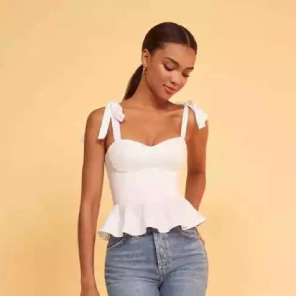 Reformation White Kassi Peplum Top